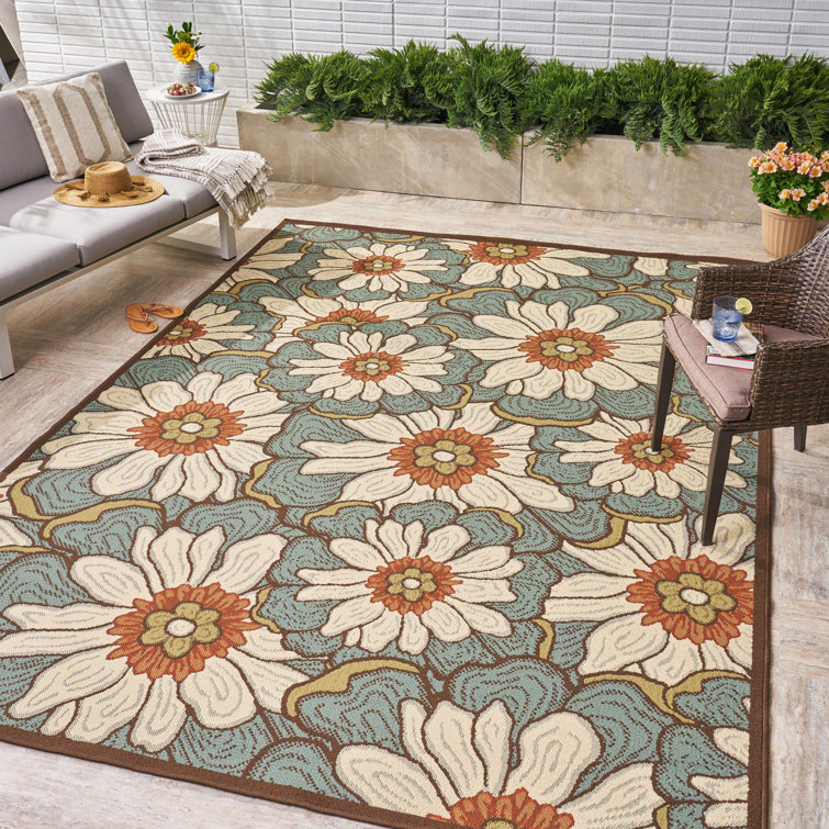 Alcott Hill® Heisler Floral Blue Indoor/Outdoor Area Rug Wayfair